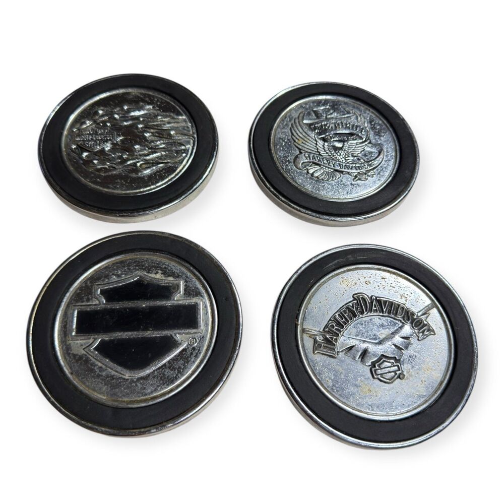 Harley-Davidson Coaster Set of 4 Chrome And‎ Black 100 Year Anniversary Rare VTG